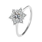 Jeulia Anillo de Compromiso Forma de Copo de Nieve Solitario Plata de Ley