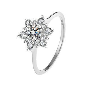 Jeulia Anillo de Compromiso Forma de Copo de Nieve Solitario Plata de Ley