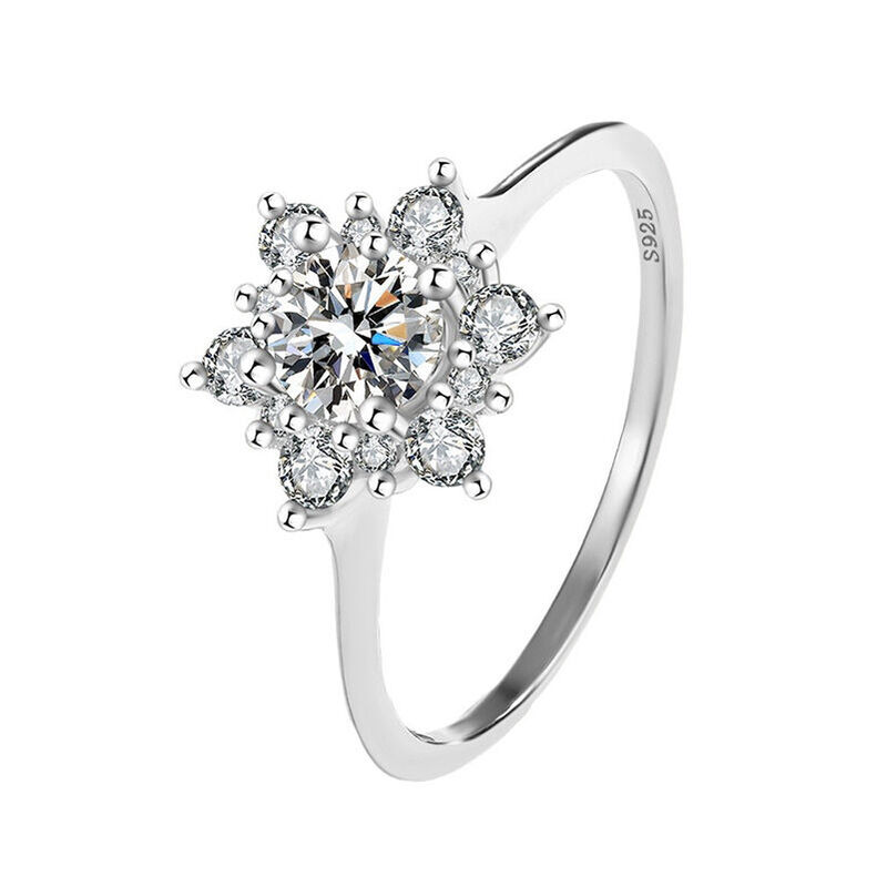 Jeulia Anillo de Compromiso Forma de Copo de Nieve Solitario Plata de Ley
