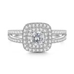 Jeulia Anillo de Compromiso con Doble Halo Clásico en Plata Esterlina