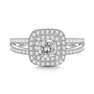 Jeulia Anillo de Compromiso con Doble Halo Clásico en Plata Esterlina