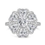 Jeulia Anillo de Compromiso Vintage con Flor de Pétalos en Forma de Lágrima en Plata Esterlina