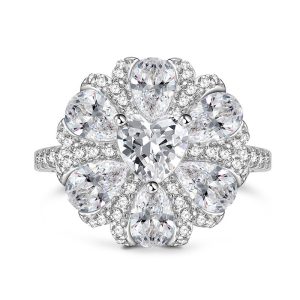 Jeulia Anillo de Compromiso Vintage con Flor de Pétalos en Forma de Lágrima en Plata Esterlina