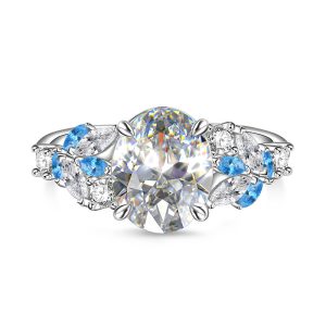 Jeulia Anillo de Promesa Ovalado con Racimo Bicolor Azul y Blanco en Plata Esterlina