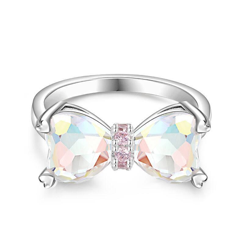 Jeulia Anillo de Compromiso de Corazón de Cristal Vidrio Transparente con Lazo Plata de Ley