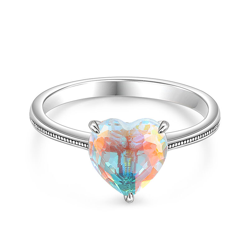 Jeulia Anillo de Promesa Corazón Cristal Vidrio Transparente Luz del Arcoíris de Plata de Ley