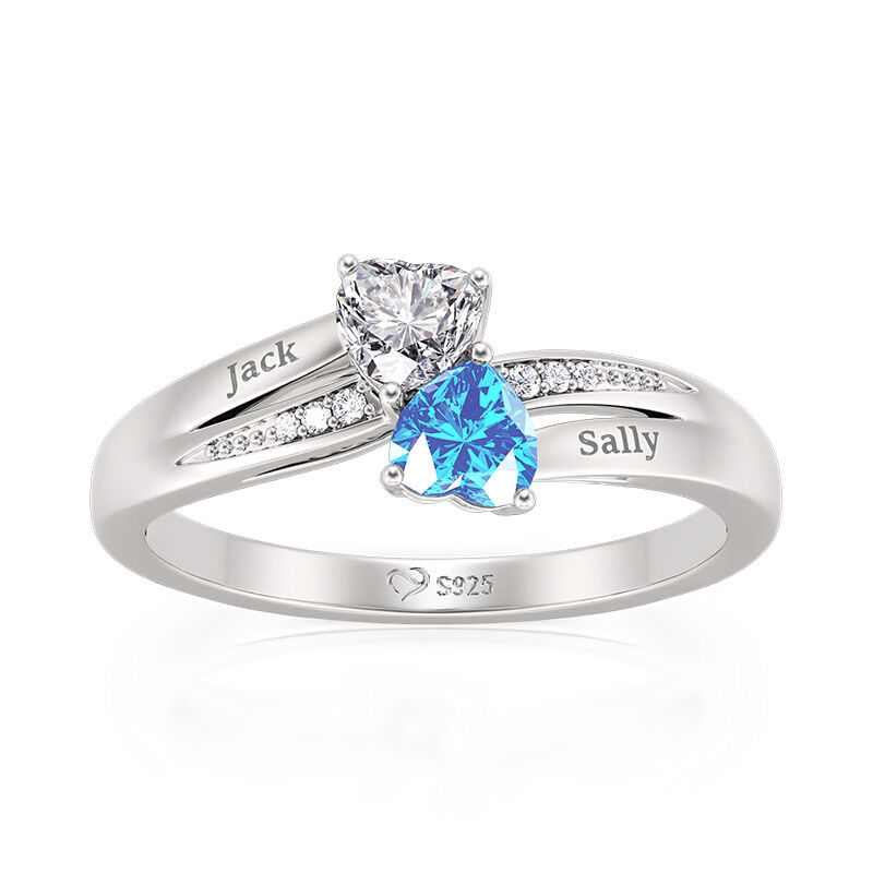 Jeulia Anillo de Promesa con Dos Corazones Nombre Personalizado