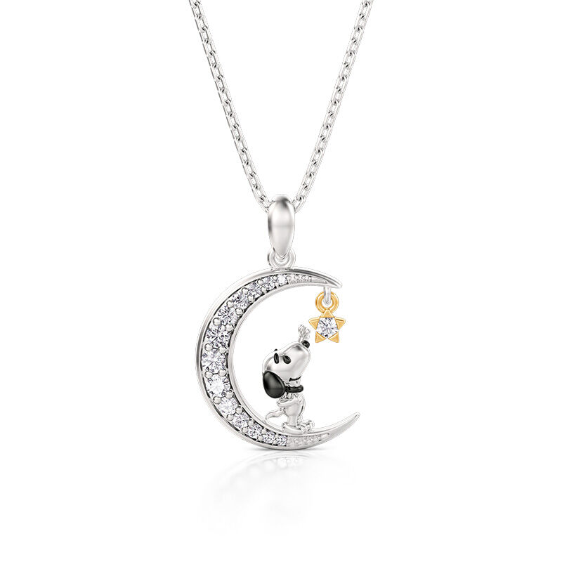 Jeulia Collar Personalizado Diseño de Perro y Estrella Forma de Luna con Piedra de Nacimiento
