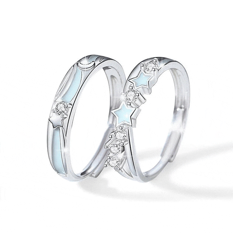 Jeulia Anillos Boda de Pareja de Compromiso Romántico de Luna y Estrella