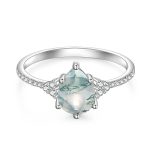Jeulia Anillo de Compromiso Ágata Musgo Natural con Corte Pera de Plata de Ley