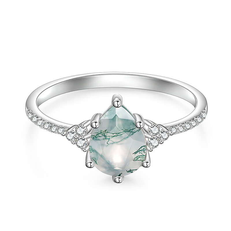 Jeulia Anillo de Compromiso Ágata Musgo Natural con Corte Pera de Plata de Ley
