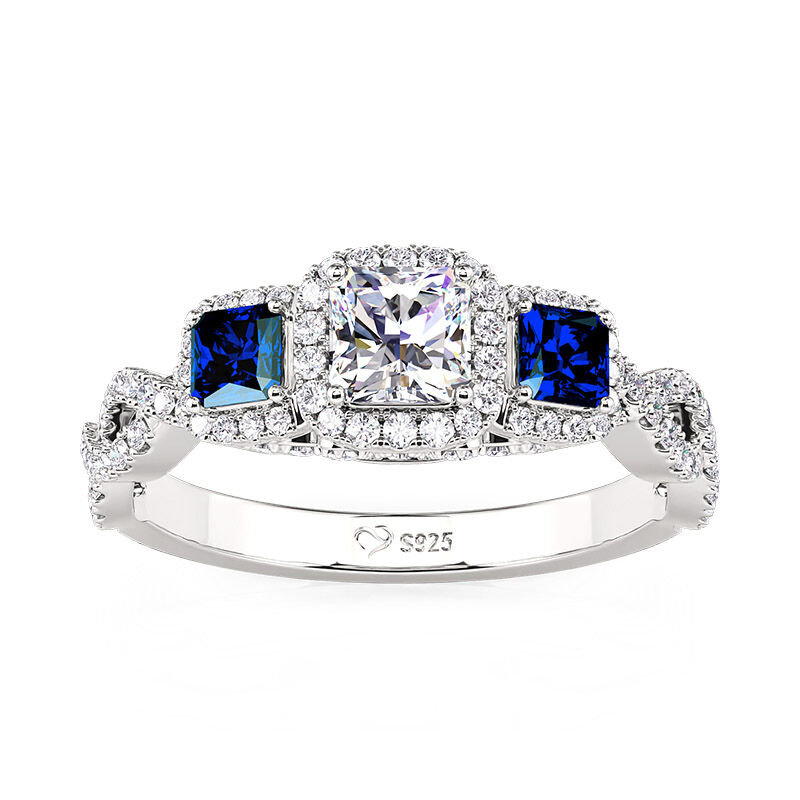 Jeulia Anillo de Compromiso Vintage con Tres Piedras y Halo en Plata de Ley