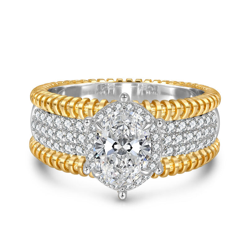Jeulia Anillo de Compromiso Vintage Bicolor Halo Corte Ovalado