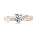 Jeulia Anillo de Compromiso Corazón Tallado con Onda Bicolor de Plata Esterlina