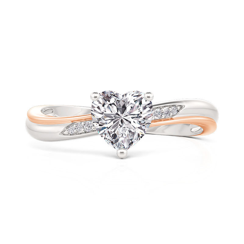 Jeulia Anillo de Compromiso Corazón Tallado con Onda Bicolor de Plata Esterlina
