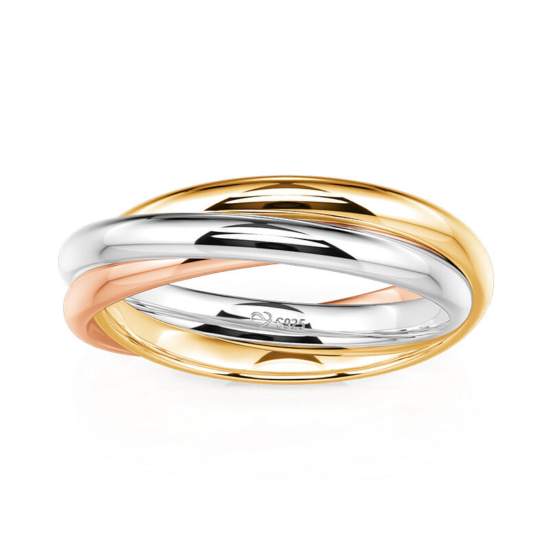 Jeulia Anillo Tricolor Diseño Cruzado para Hombre de Plata Esterlina
