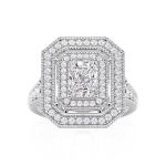 Jeulia Anillo de Compromiso con Doble Halo y Borde de Cuentas