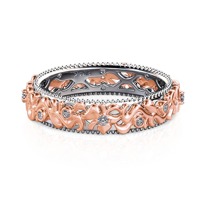 Jeulia Anillo para Mujer Grabado con Enredadera Floral Bicolor