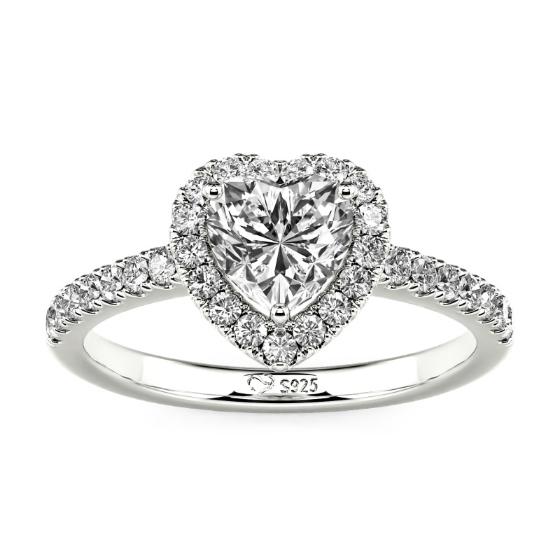 Jeulia Anillo 10K/14K/18K Platino de Compromiso Vintage Halo Corazón Personalizado